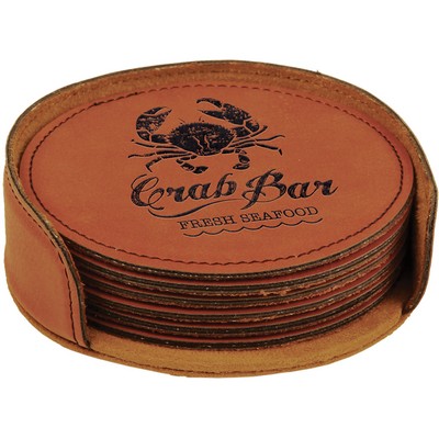 Leatherette Round 6-Coaster Set (Rawhide)