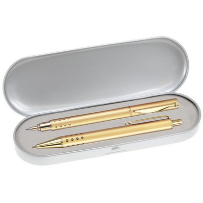 Dot Grip Pen Series - Gold Pen and Roller Pen Gift Set, Silver Dots Grip, Crescent Moon Shape Clip