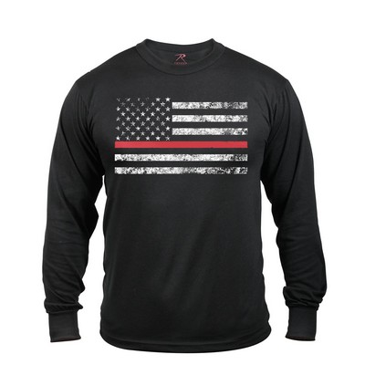 Black Long Sleeve Thin Red Line Flag T-Shirt (S to XL)