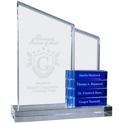 Crystal Perpetual Standup Plaque with Blue Crystal Blocks (8" x 9")