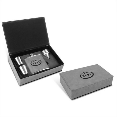 Leatherette Flask Gift Set (Grey)