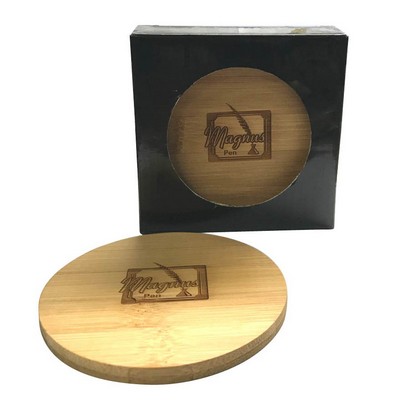 6 Piece Round Bamboo Coaster Gift Set