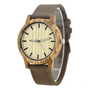 Zebra Wood & PU Leather Watch