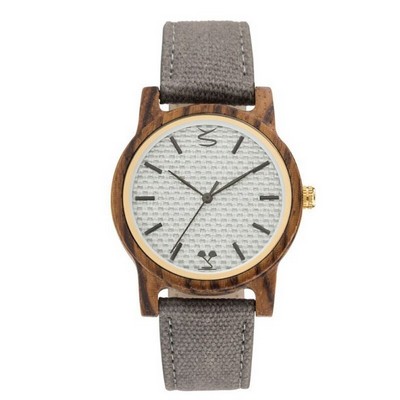 Zebra Wood & PU Leather Watch