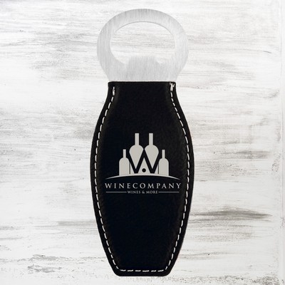 Black/Silver Leatherette Bottle Opener w/Magnet