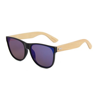 Bamboo Sunglasses - Blue Mirror Lenses - Black Frames