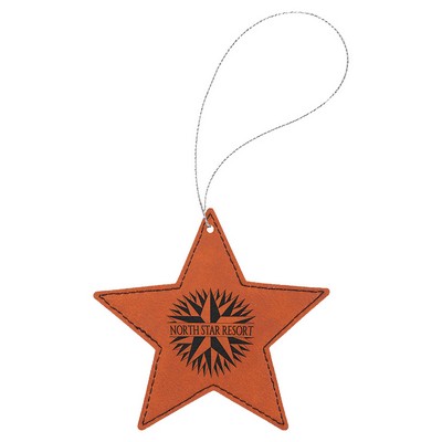 Rawhide Brown Laserable Leatherette Star Ornament w/Silver String