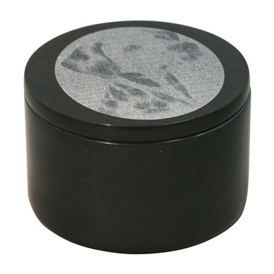 Round Jet Black Marble Box with Removable Lid