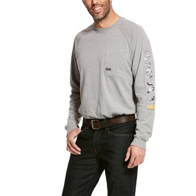 Rebar® Cotton Strong™ Heather Gray & Camo Graphic Long Sleeve T-Shirt