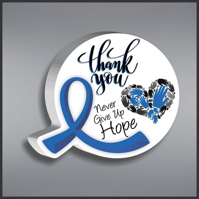 Blue Awareness Ribbon Round Paperweight in White Acrylic