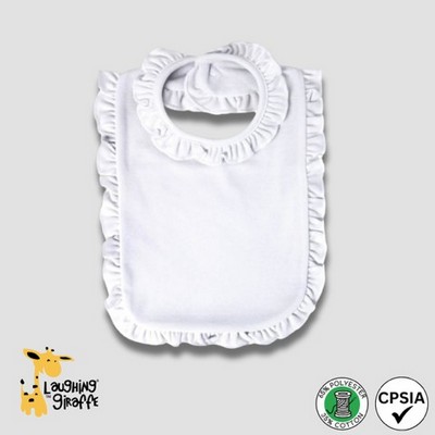 Baby Bibs with Ruffle Trim - White - 2-Ply - 65% Polyester / 35% Cotton Blend - Laughing Giraffe®