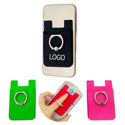 Silicone Card Holder with Metal Ring Phone Stand