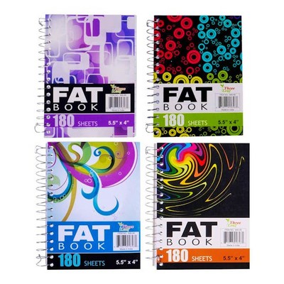 Mini Notebook - 180 Sheets, Assorted Designs (Case of 48)