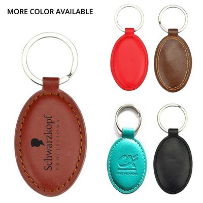 Stitched Leatherette Oval Key Tag