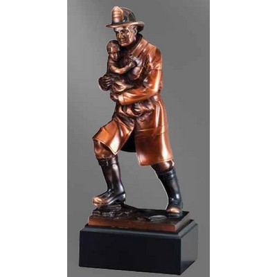 Bronze Gallery Resin Fireman w/Child Statue