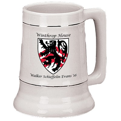 28 Oz. White Ceramic Stein w/ Platinum Bands