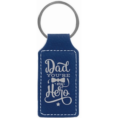 2 3/4" x 1 1/4" Blue/Silver Laser Engraved Leatherette Rectangle Keychain