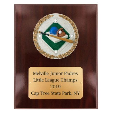 Dark Cherry Walnut Finish Plaque w/Baseball Stone Cast Emblem (8" x 10")