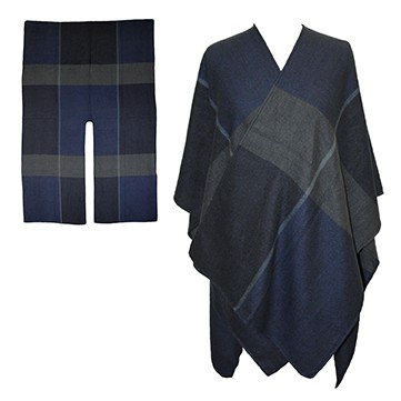 Navy and Dark Gray Plaid Blanket Wrap