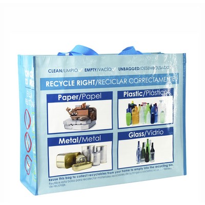 Custom Full-Color Laminated Woven Recycling Bag with Bottom Handles 19"x15"x7"