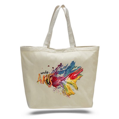 Natural Canvas Big Tote Bag w/ Velcro Closure - Full Color Transfer (23"x17"x6")