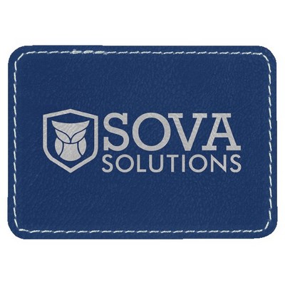 Rectangle Engraved Patch with Adhesive, Blue Faux Leather, 3 1/2" x 2 1/2"