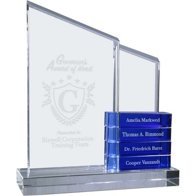 8" x 9" Crystal Perpetual Standup Plaque with 4 Blue Crystal Blocks