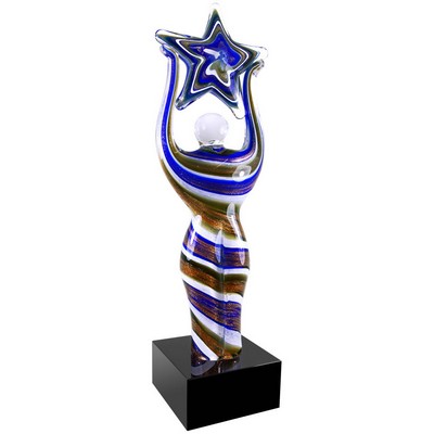 12" Glass Figure with Star Award w/Black Base