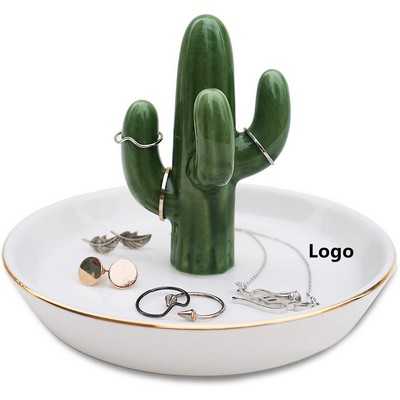 Ceramic Cactus Ring Holder Jewelry Dish Trinket Tray for Rings Earrings Necklace Organizer