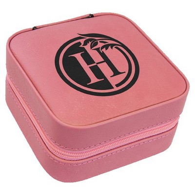 Faux Leather Travel Jewelry Box, Pink, 4x4"