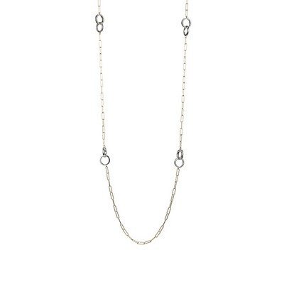 Charles Garnier Sterling Silver "PAPERCLIP" Diamondlite Circles Station Necklace - Silver & Gold