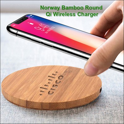 Norway Bamboo "Eco Friendly" Qi Wireless Charging 10 Watts Pad - Round