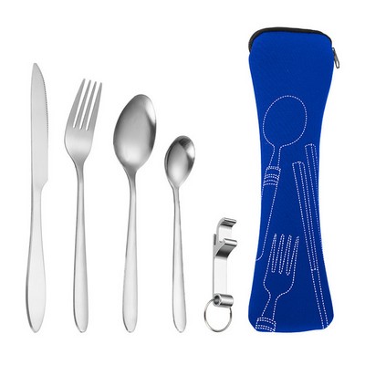 Stainless Steel Cutlery 5 Piece Set with Neoprene Pouch