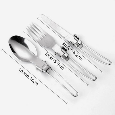 Foldable Camping 3-Pieces Stainless Steel Cutlery Set