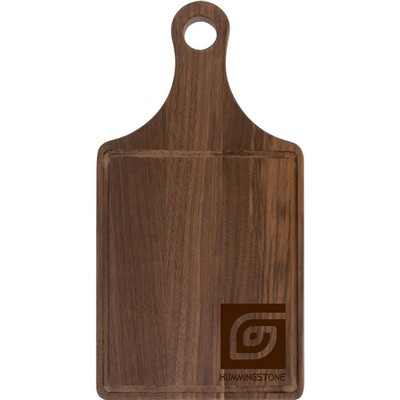 13 1/2" x 7" Walnut Cutting Board Paddle Shape with Drip Ring