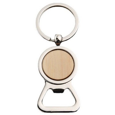 Round Bamboo Bottle Opener Keychain