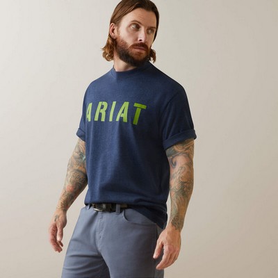 Ariat® Men's Navy Heather Rebar® Cotton Strong™ Block Logo Short Sleeve T-Shirt