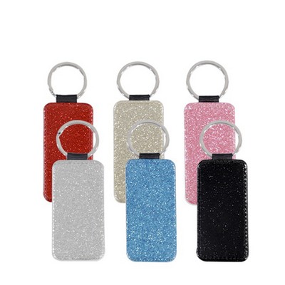 Bling Rectangle PU Key Chain with Metal Ring