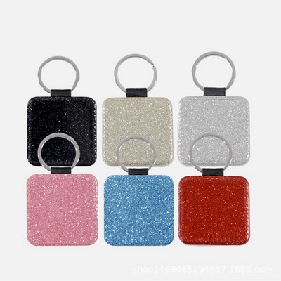 Bling Square PU Key Chain with Metal Ring