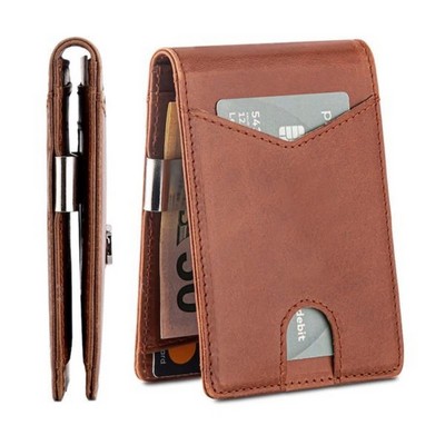 Leather RFID Blocking Wallet with Money Clip