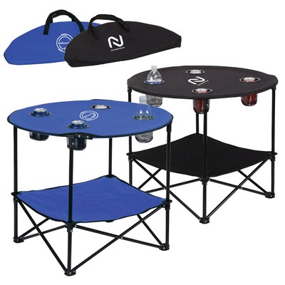 Portable 2-Tier Folding Table w/ 4 Cup Holders & Carry Bag