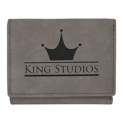 3" x 4" Gray Laserable Leatherette Trifold Wallet