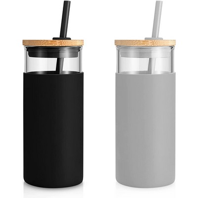 20Oz Glass Tumbler Straw Silicone Protective Sleeve Bamboo Lid - Bpa Free