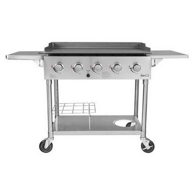 Keg Products Silver Open Cart 5-Burner Gas Griddle w/Double Layer Shelf