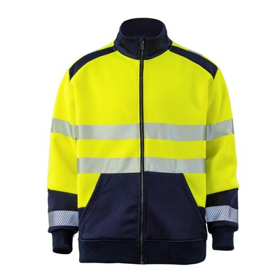 Hi Viz Class 3 Color Block Safety Full Zip Jacket With Segmented Tape and Kangaroo Pocket