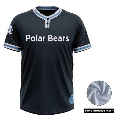 Men's and Kids' Sublimation 2-Button Baseball Jersey - Birdseye Mesh