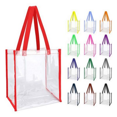 Transparent Plastic Tote with Vibrant Handles: Stylish Clarity