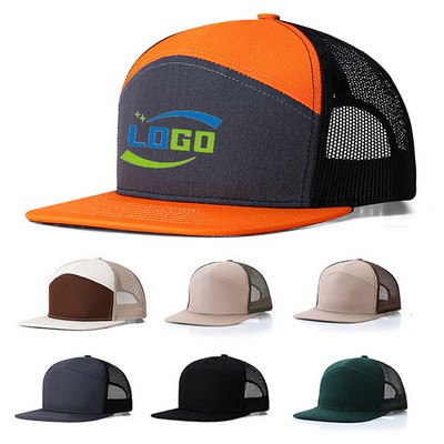 Seven Panel Mesh Back Trucker Cap With Snapback Closure