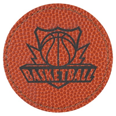 Round Engraved Basketball Patch with Adhesive, Faux Leather, 2 1/2" diameter