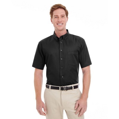 Harriton Men's Foundation 100% Cotton Short-Sleeve Twill Shirt With Teflon™